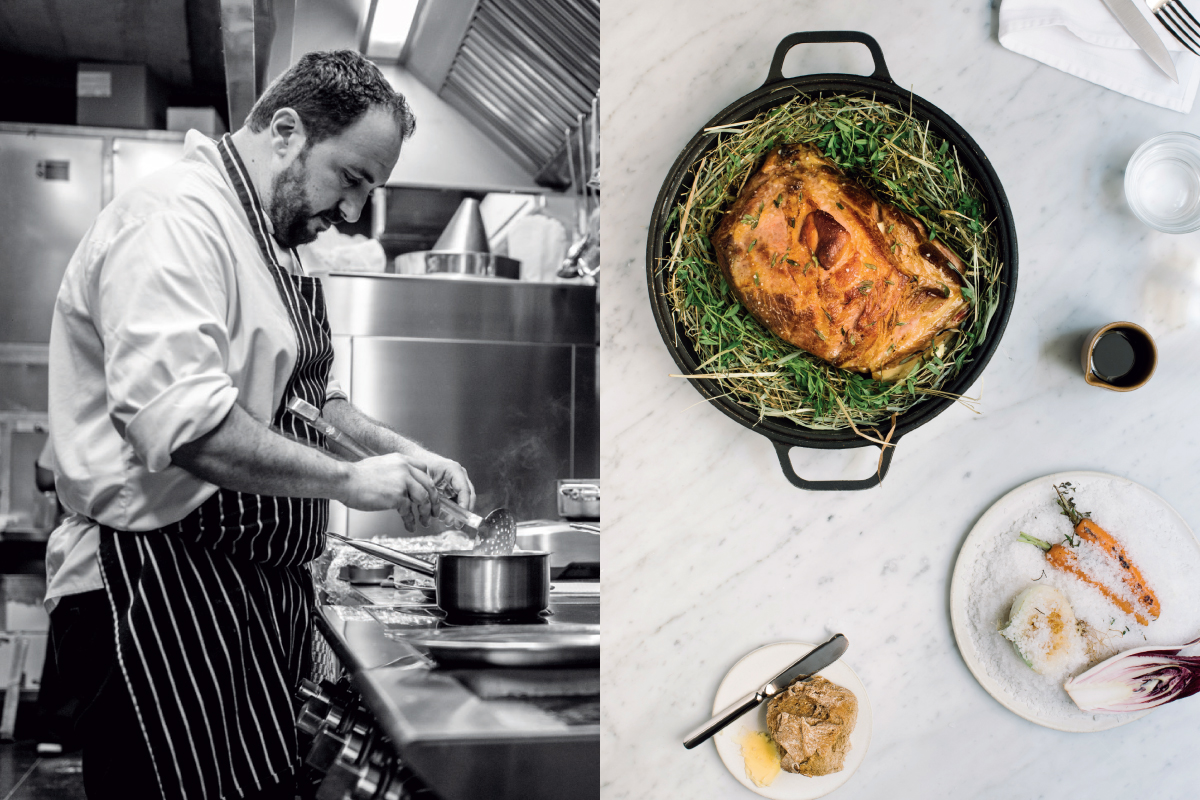 Mięso wieprzowe na sianie z warzywami korzeniowymi