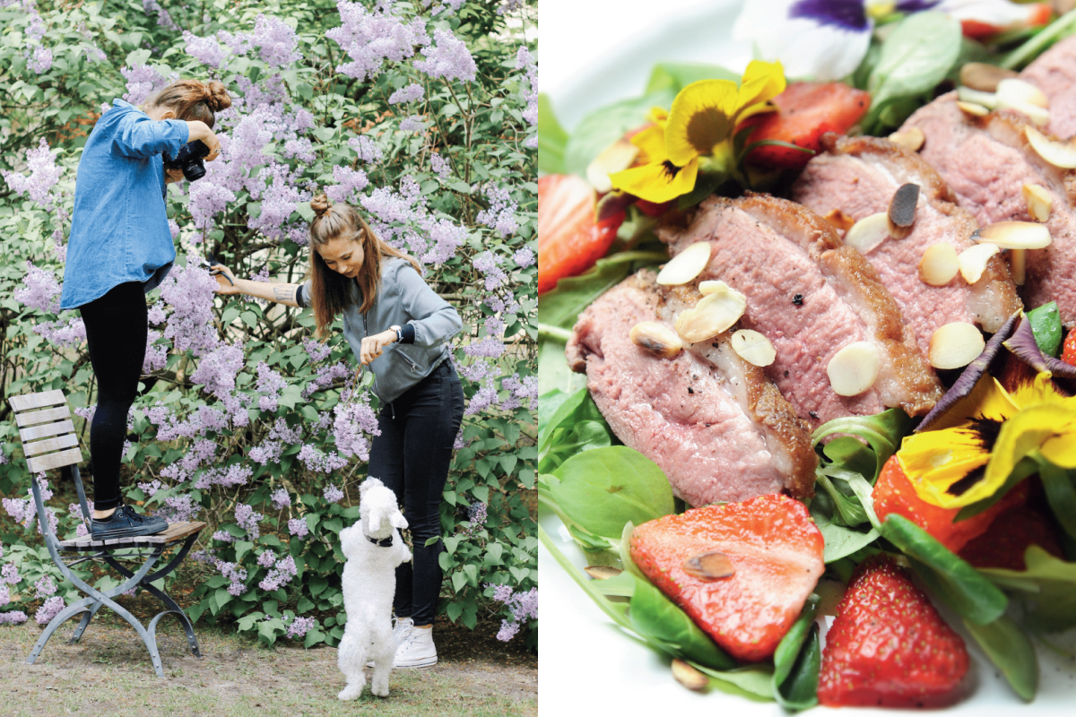 Sałatka z kaczką i bratkami w sosie pomarańczowym