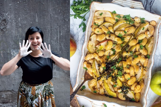 Biała fasola pieczona z jabłkami i majerankiem