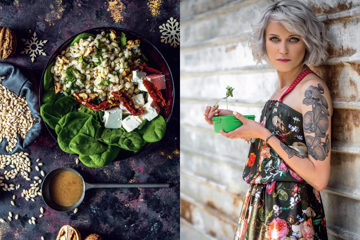 Sałatka z pęczakiem, szpinakiem i serem feta