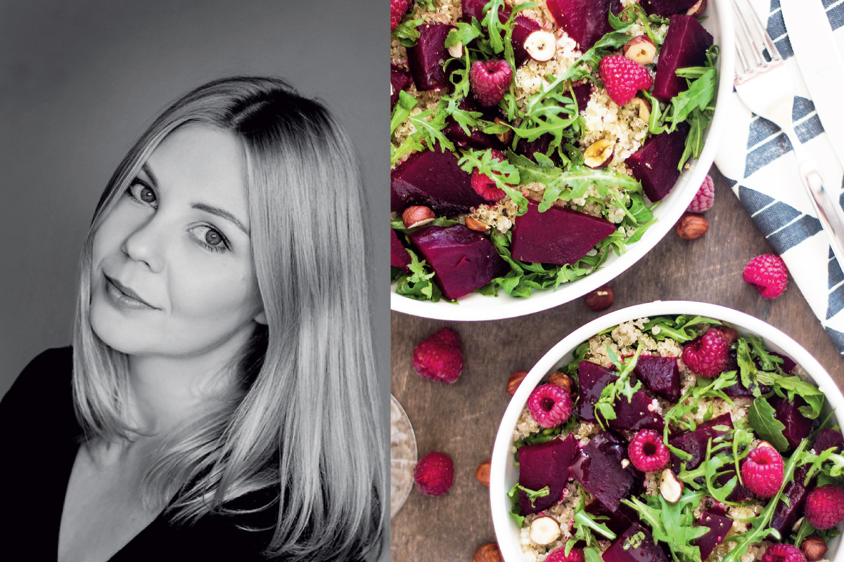 Sałtka z komosą ryżową, pieczonymi burakami i orzechami laskowymi